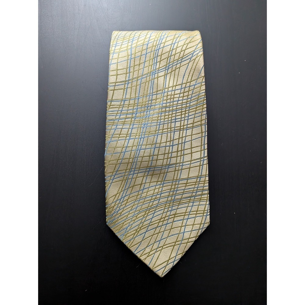 Ted Baker London Made In USA Golden Yellow Abstract Lines Silk Necktie Tie 58"
